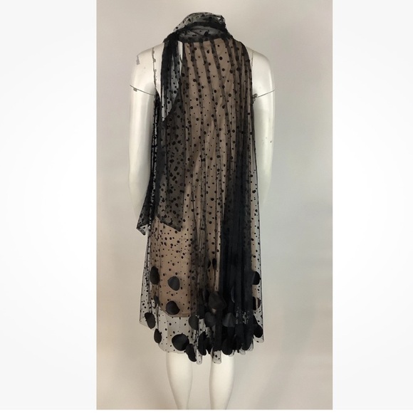 Anthropologie Sz XL Chiffon Mesh Layered Cocktail Party Polka Dot Dress Black - Picture 4 of 7